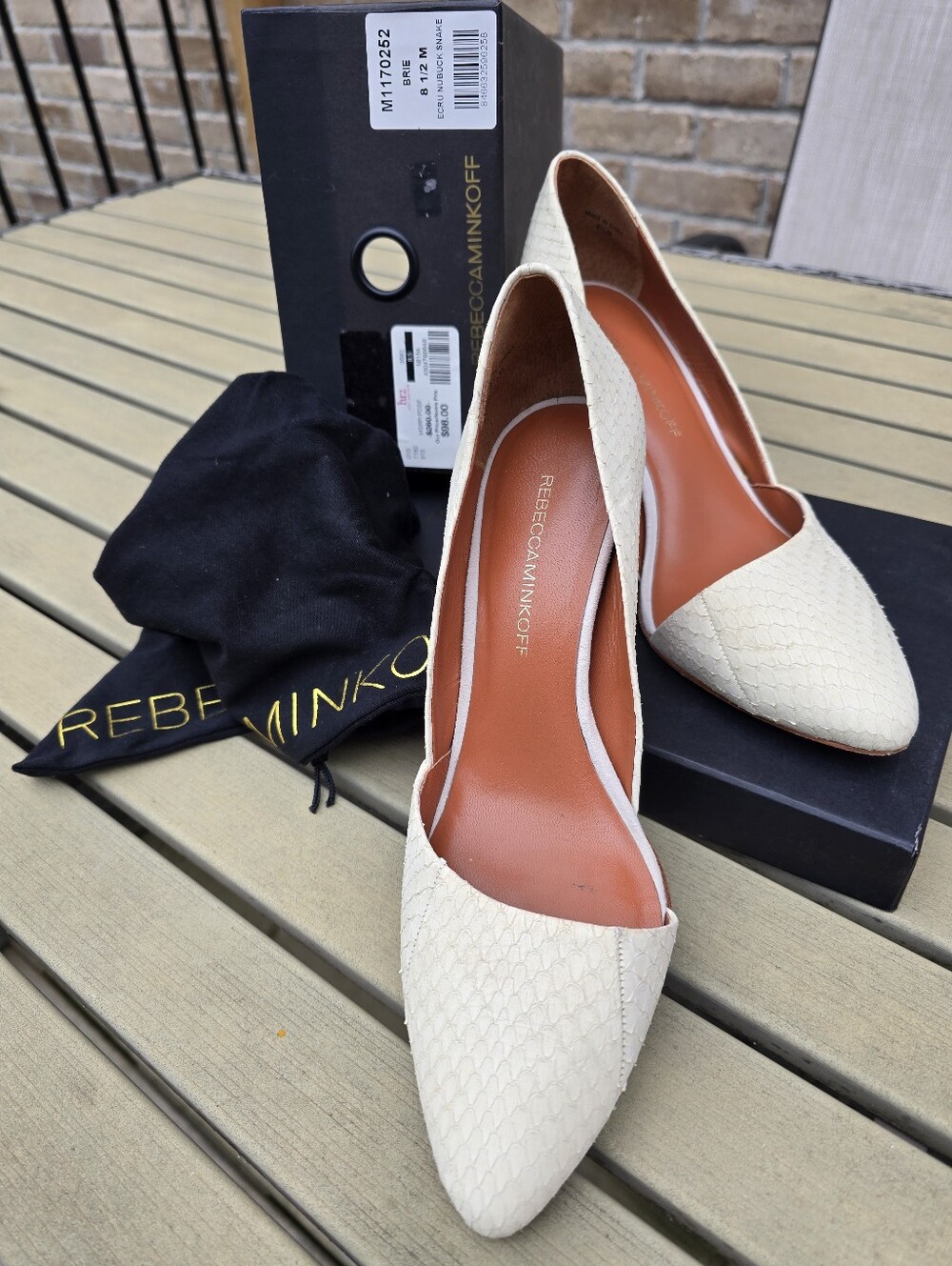 Rebecca Minkoff Brie Ecru Snake Nubuck d'Orsay Pumps 8.5M
